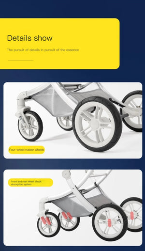 New Luxury Baby Stroller 3 In 1,Baby Carriage with Car Seat,Eggshell Newborn Baby Stroller Leather Baby Carriage High Landscape NEWFURNITURELOOKS