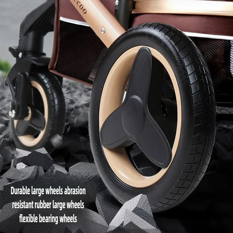 3-in-1high landscape baby stroller that can be seated or reclined,one click folding and folding,two-way shock-absorbing handcart NEWFURNITURELOOKS