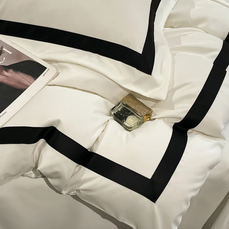 2025 Luxury Hotel Bedding Sets Thick Brushed Bed Sheets White Duvet Cover Set Pillowcase Four Piece Fully Enclosed for Home Gift NEWFURNITURELOOKS