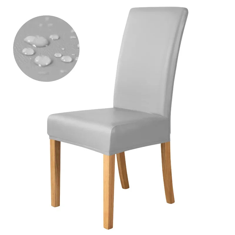 1pc Pu Leather Chair Cover Waterproof Oilproof Dining Chair Case Stretch Solid Color Seat Slipcover for Living Room Kitchen Home NEWFURNITURELOOKS