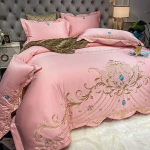 European-Style Bed Sheet Four-Piece Set 100 Cotton High-End Atmospheric Ice Silk Quilt Cover Pure Cotton Bedding NEWFURNITURELOOKS