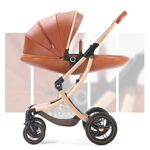New Luxury Baby Stroller 3 In 1,Baby Carriage with Car Seat,Eggshell Newborn Baby Stroller Leather Baby Carriage High Landscape NEWFURNITURELOOKS