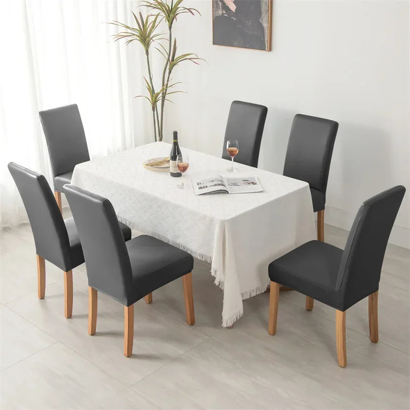 1pc Pu Leather Chair Cover Waterproof Oilproof Dining Chair Case Stretch Solid Color Seat Slipcover for Living Room Kitchen Home NEWFURNITURELOOKS