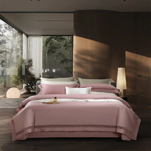 4Pcs Luxury 1000TC Egyptian Cotton White Hotel Style Bedding Set Hollow Wide Edge Duvet Cover Bed Sheet Fitted Sheet Pillowcases NEWFURNITURELOOKS