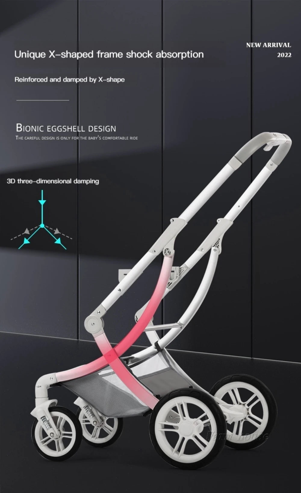 New Luxury Baby Stroller 3 In 1,Baby Carriage with Car Seat,Eggshell Newborn Baby Stroller Leather Baby Carriage High Landscape NEWFURNITURELOOKS