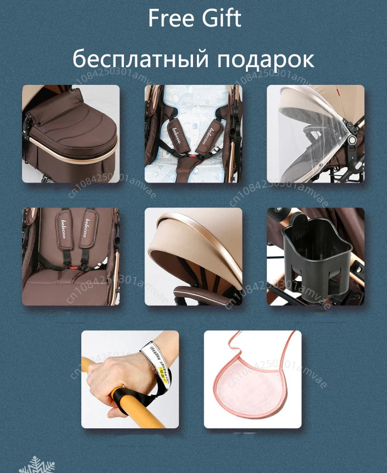 3-in-1high landscape baby stroller that can be seated or reclined,one click folding and folding,two-way shock-absorbing handcart NEWFURNITURELOOKS