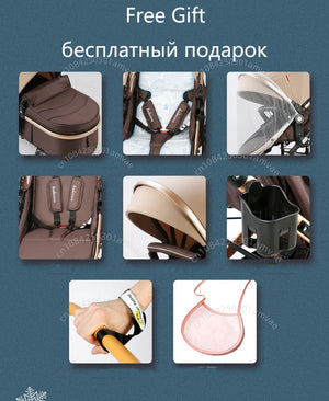 3-in-1high landscape baby stroller that can be seated or reclined,one click folding and folding,two-way shock-absorbing handcart NEWFURNITURELOOKS