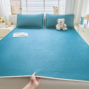 1pc Cool and breathable summer deep blue thin mattress  dormitory apartment special anti slip bottom quilted soft cushion NEWFURNITURELOOKS