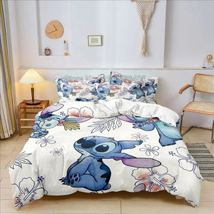 Stitch Bedding Set Queen Quilt Cover Cute Printed Cartoon Adults Polyester Reactive Printing Twill Duvet Cover Bedroom Decor NEWFURNITURELOOKS