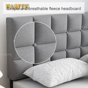 Queen Bed Frame Upholstered Platform With Headboard and Strong Wooden Slats Easy Assembly No Box Spring Needed Light Gray NEWFURNITURELOOKS