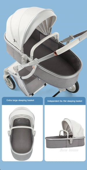 New Luxury Baby Stroller 3 In 1,Baby Carriage with Car Seat,Eggshell Newborn Baby Stroller Leather Baby Carriage High Landscape NEWFURNITURELOOKS