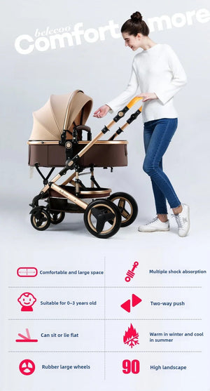 3-in-1high landscape baby stroller that can be seated or reclined,one click folding and folding,two-way shock-absorbing handcart NEWFURNITURELOOKS