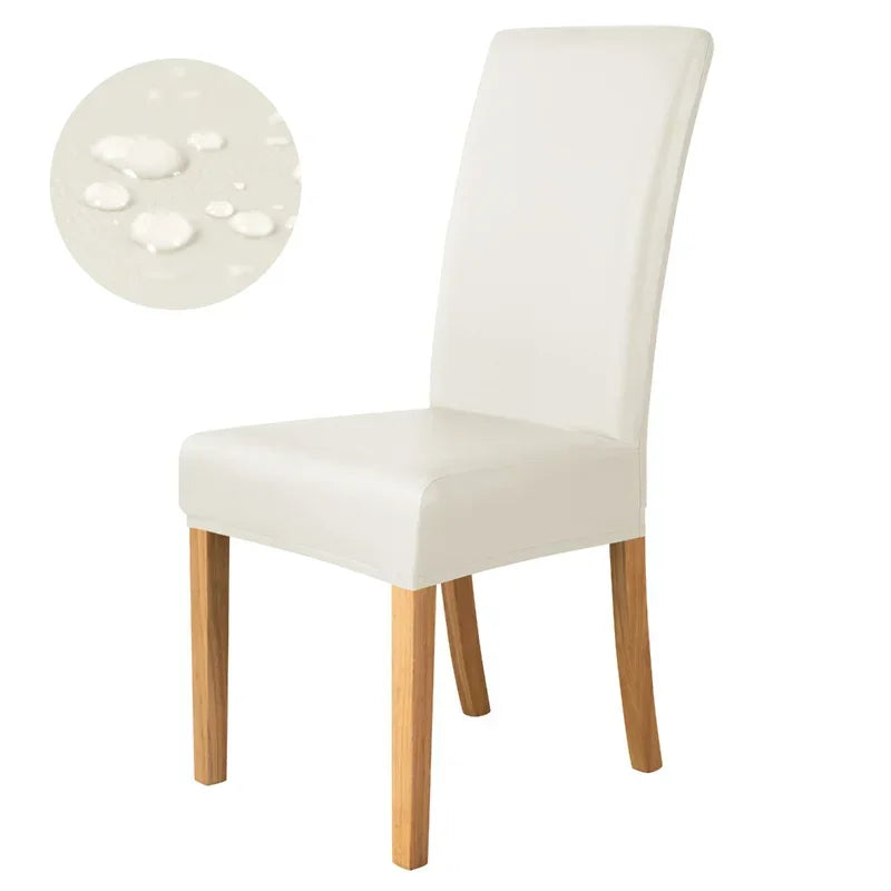 1pc Pu Leather Chair Cover Waterproof Oilproof Dining Chair Case Stretch Solid Color Seat Slipcover for Living Room Kitchen Home NEWFURNITURELOOKS