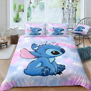 Stitch Bedding Set Queen Quilt Cover Cute Printed Cartoon Adults Polyester Reactive Printing Twill Duvet Cover Bedroom Decor NEWFURNITURELOOKS
