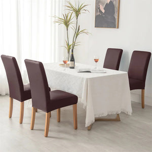 1pc Pu Leather Chair Cover Waterproof Oilproof Dining Chair Case Stretch Solid Color Seat Slipcover for Living Room Kitchen Home NEWFURNITURELOOKS