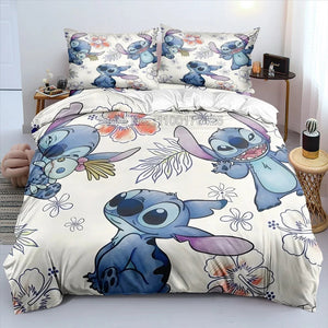 Stitch Bedding Set Queen Quilt Cover Cute Printed Cartoon Adults Polyester Reactive Printing Twill Duvet Cover Bedroom Decor NEWFURNITURELOOKS