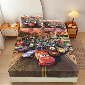 Lightning McQueen 100% Polyester With Pillowcas Bedding Set Fitted Sheet Bed Cover Full 3D Printed Children'S NEWFURNITURELOOKS