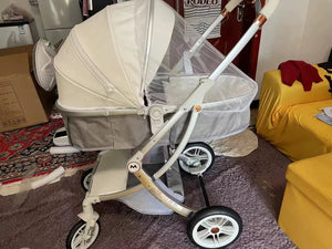 New Luxury Baby Stroller 3 In 1,Baby Carriage with Car Seat,Eggshell Newborn Baby Stroller Leather Baby Carriage High Landscape NEWFURNITURELOOKS