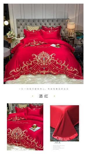European-Style Bed Sheet Four-Piece Set 100 Cotton High-End Atmospheric Ice Silk Quilt Cover Pure Cotton Bedding NEWFURNITURELOOKS