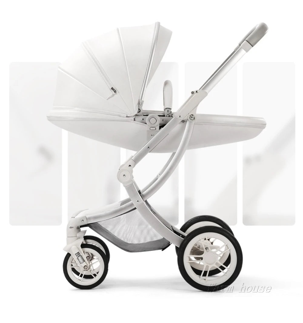 New Luxury Baby Stroller 3 In 1,Baby Carriage with Car Seat,Eggshell Newborn Baby Stroller Leather Baby Carriage High Landscape NEWFURNITURELOOKS