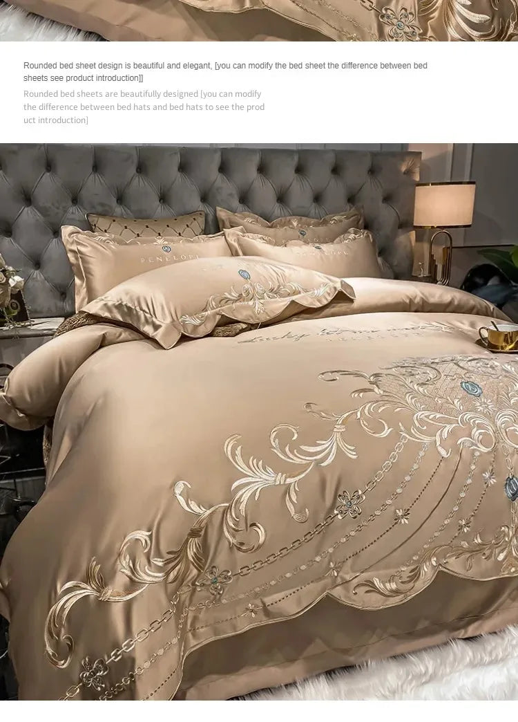 European-Style Bed Sheet Four-Piece Set 100 Cotton High-End Atmospheric Ice Silk Quilt Cover Pure Cotton Bedding NEWFURNITURELOOKS