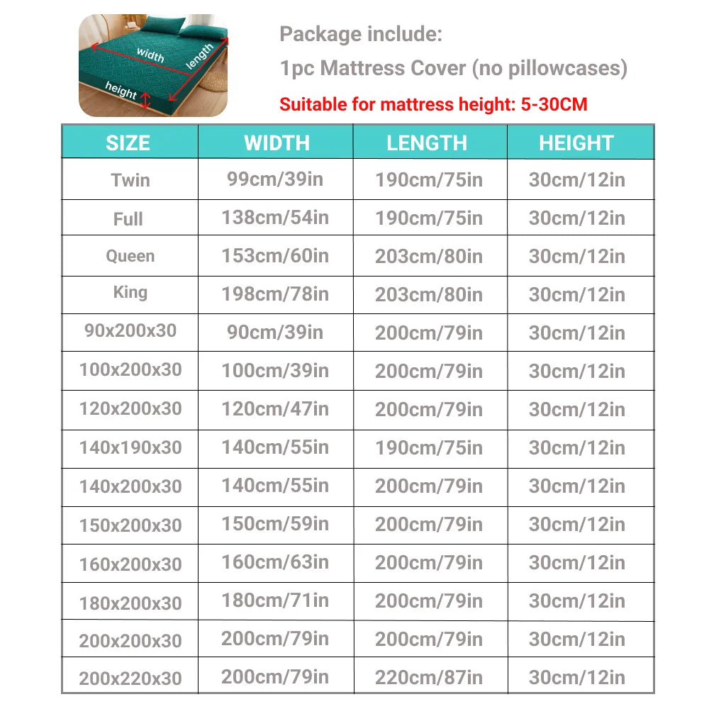 Waterproof Quilted Mattress Protector Breathable Mattress Cover Anti-mite Anti-bacterial Fitted Bed Sheet No Pillowcase NEWFURNITURELOOKS