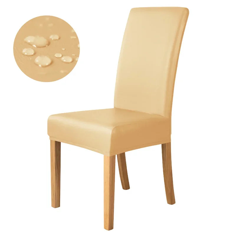 1pc Pu Leather Chair Cover Waterproof Oilproof Dining Chair Case Stretch Solid Color Seat Slipcover for Living Room Kitchen Home NEWFURNITURELOOKS