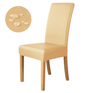 1pc Pu Leather Chair Cover Waterproof Oilproof Dining Chair Case Stretch Solid Color Seat Slipcover for Living Room Kitchen Home NEWFURNITURELOOKS