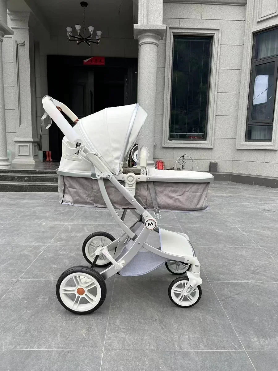 New Luxury Baby Stroller 3 In 1,Baby Carriage with Car Seat,Eggshell Newborn Baby Stroller Leather Baby Carriage High Landscape NEWFURNITURELOOKS