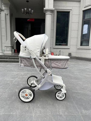 New Luxury Baby Stroller 3 In 1,Baby Carriage with Car Seat,Eggshell Newborn Baby Stroller Leather Baby Carriage High Landscape NEWFURNITURELOOKS