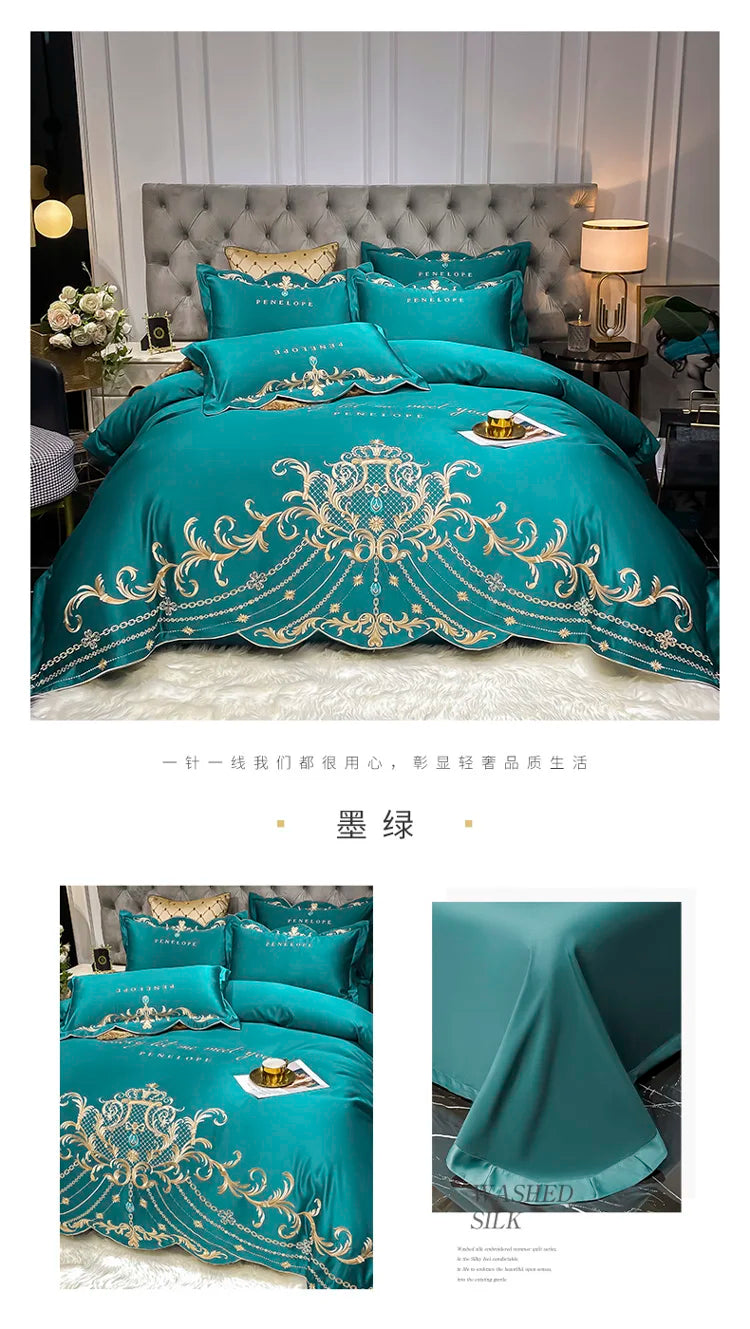 European-Style Bed Sheet Four-Piece Set 100 Cotton High-End Atmospheric Ice Silk Quilt Cover Pure Cotton Bedding NEWFURNITURELOOKS