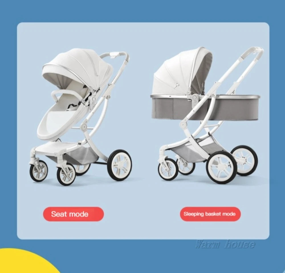 New Luxury Baby Stroller 3 In 1,Baby Carriage with Car Seat,Eggshell Newborn Baby Stroller Leather Baby Carriage High Landscape NEWFURNITURELOOKS