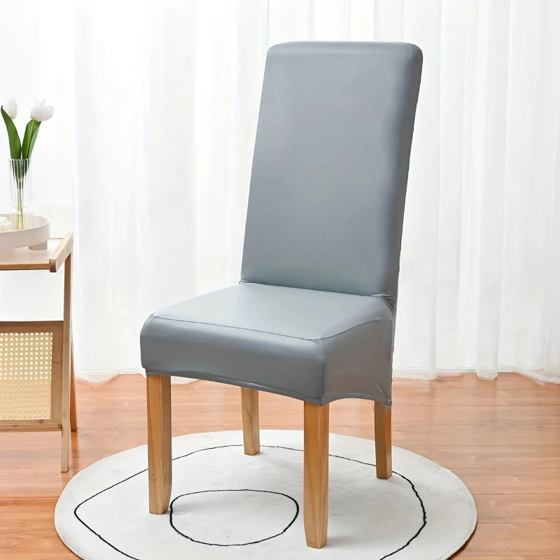 Elastic PU Leather Waterproof Chair Cover Anti-dirty Thickened Hotel Banquet Dining High Back Chair Covers XL Size Seat Cover NEWFURNITURELOOKS