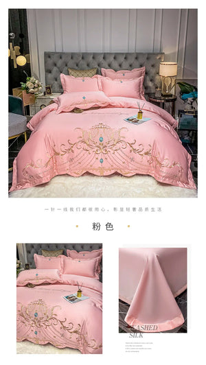 European-Style Bed Sheet Four-Piece Set 100 Cotton High-End Atmospheric Ice Silk Quilt Cover Pure Cotton Bedding NEWFURNITURELOOKS