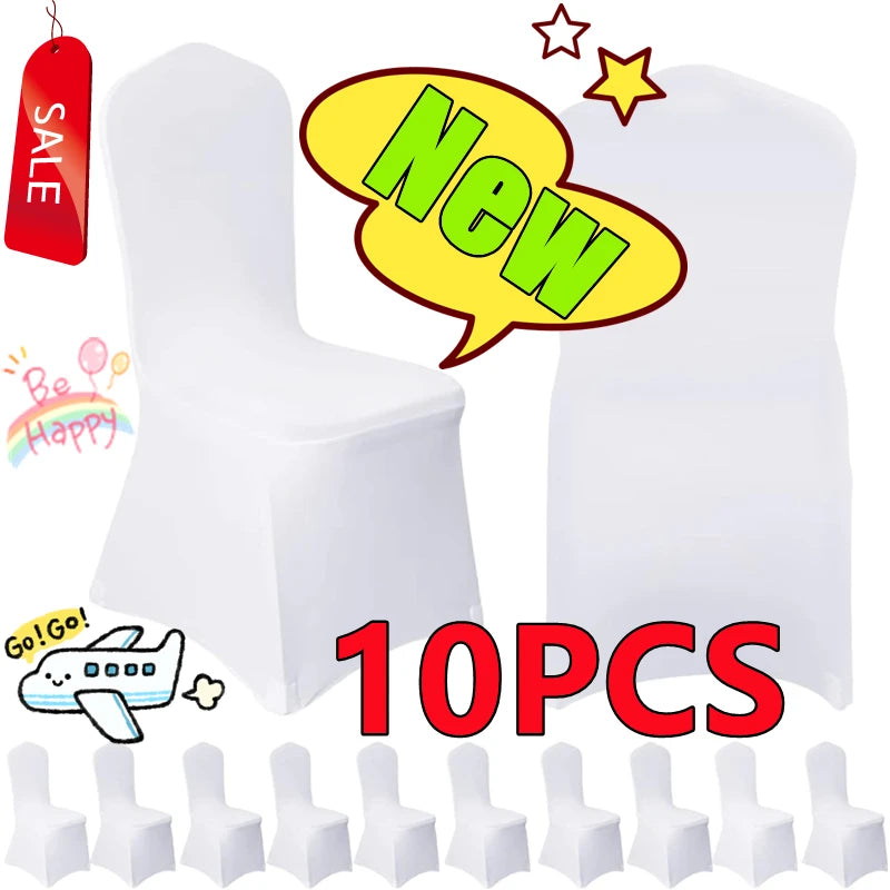 New 10-1PC White Wedding Chair Cover Spandex Stretch Slipcover Restaurant Banquet Hotel Dining Party Universal Chair Cover Decor NEWFURNITURELOOKS