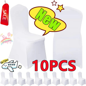 New 10-1PC White Wedding Chair Cover Spandex Stretch Slipcover Restaurant Banquet Hotel Dining Party Universal Chair Cover Decor NEWFURNITURELOOKS
