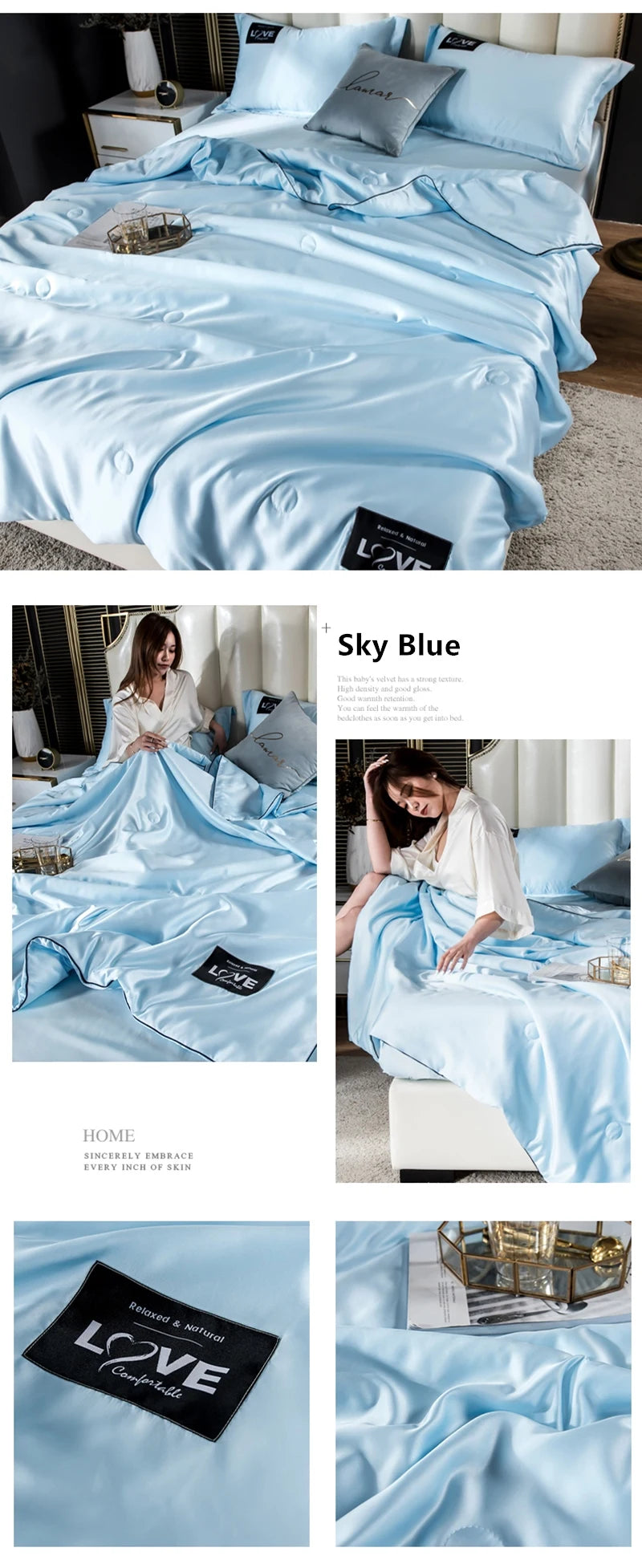 Summer Mulberry Silk Comforter Duvet Insert Luxury Natural Silk Blanket Satin Bedding Quilt Queen Single Double Twin Size Bed NEWFURNITURELOOKS