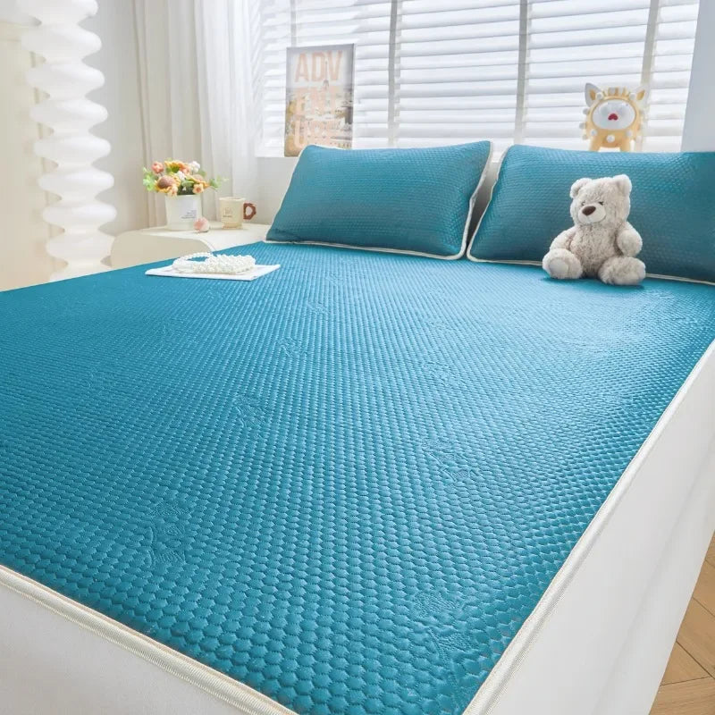 1pc Cool and breathable summer deep blue thin mattress  dormitory apartment special anti slip bottom quilted soft cushion NEWFURNITURELOOKS