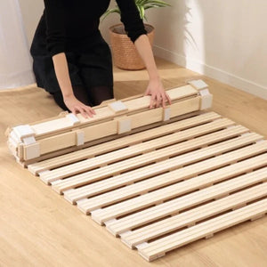 Japanese Style Wooden Roll-Up Slatted Bed – Traditional Tatami Platform Bed Frame, Foldable & Space-Saving Design, Natural Wood NEWFURNITURELOOKS