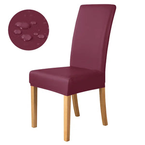 1pc Pu Leather Chair Cover Waterproof Oilproof Dining Chair Case Stretch Solid Color Seat Slipcover for Living Room Kitchen Home NEWFURNITURELOOKS