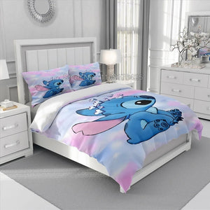 Stitch Bedding Set Queen Quilt Cover Cute Printed Cartoon Adults Polyester Reactive Printing Twill Duvet Cover Bedroom Decor NEWFURNITURELOOKS