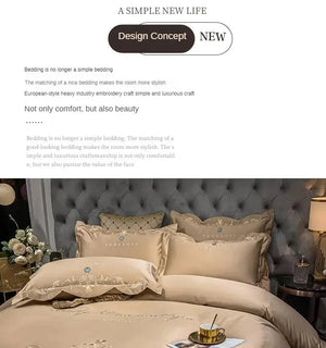 European-Style Bed Sheet Four-Piece Set 100 Cotton High-End Atmospheric Ice Silk Quilt Cover Pure Cotton Bedding NEWFURNITURELOOKS