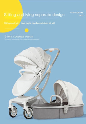 New Luxury Baby Stroller 3 In 1,Baby Carriage with Car Seat,Eggshell Newborn Baby Stroller Leather Baby Carriage High Landscape NEWFURNITURELOOKS