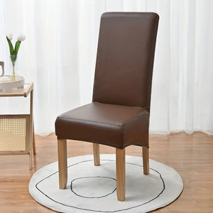 Elastic PU Leather Waterproof Chair Cover Anti-dirty Thickened Hotel Banquet Dining High Back Chair Covers XL Size Seat Cover NEWFURNITURELOOKS