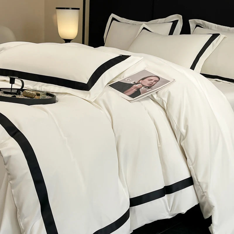 2025 Luxury Hotel Bedding Sets Thick Brushed Bed Sheets White Duvet Cover Set Pillowcase Four Piece Fully Enclosed for Home Gift NEWFURNITURELOOKS