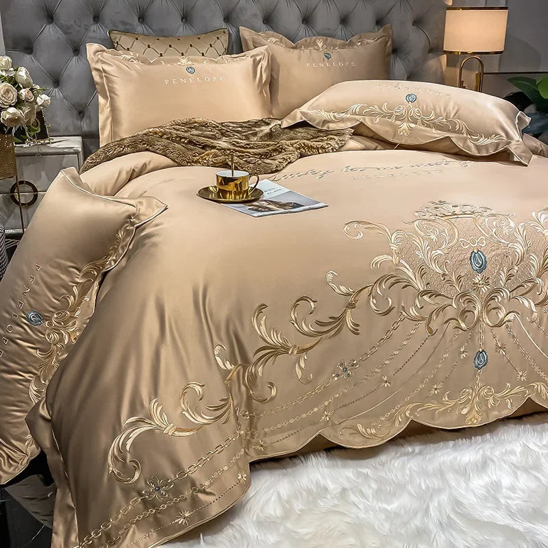 European-Style Bed Sheet Four-Piece Set 100 Cotton High-End Atmospheric Ice Silk Quilt Cover Pure Cotton Bedding NEWFURNITURELOOKS