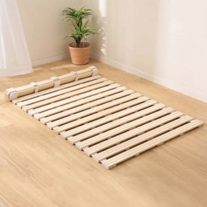 Japanese Style Wooden Roll-Up Slatted Bed – Traditional Tatami Platform Bed Frame, Foldable & Space-Saving Design, Natural Wood NEWFURNITURELOOKS