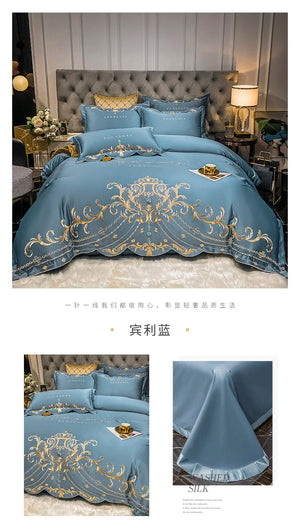 European-Style Bed Sheet Four-Piece Set 100 Cotton High-End Atmospheric Ice Silk Quilt Cover Pure Cotton Bedding NEWFURNITURELOOKS