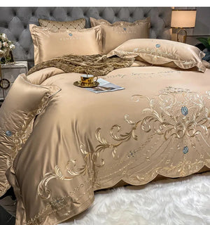 European-Style Bed Sheet Four-Piece Set 100 Cotton High-End Atmospheric Ice Silk Quilt Cover Pure Cotton Bedding NEWFURNITURELOOKS