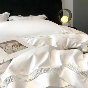 4Pcs Luxury 1000TC Egyptian Cotton White Hotel Style Bedding Set Hollow Wide Edge Duvet Cover Bed Sheet Fitted Sheet Pillowcases NEWFURNITURELOOKS